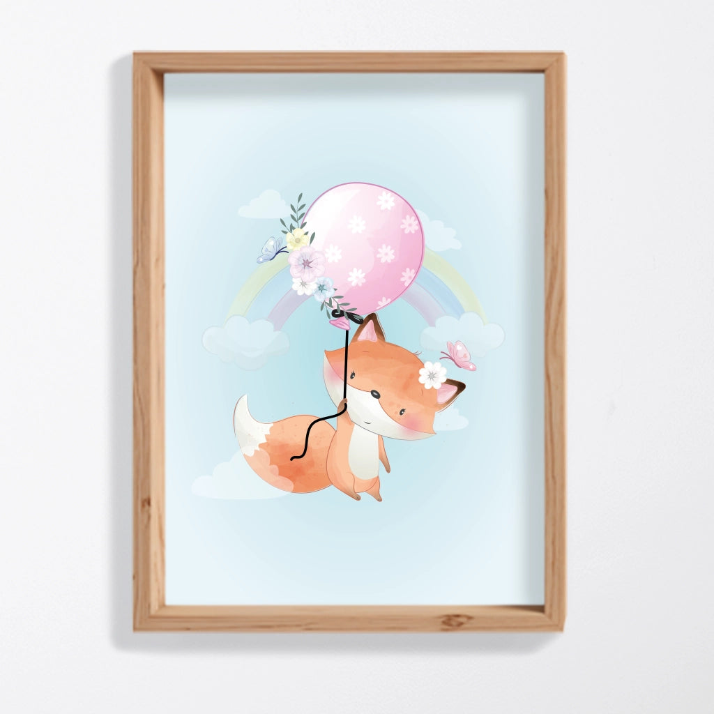 Póster decorativo zorra pequeña con arcoíris