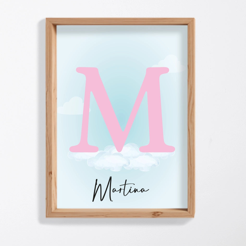 Lámina inicial rosa personalizada con nombre de bebé