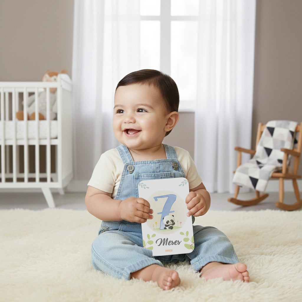 Tarjetas cumple meses bebé safari con números de meses