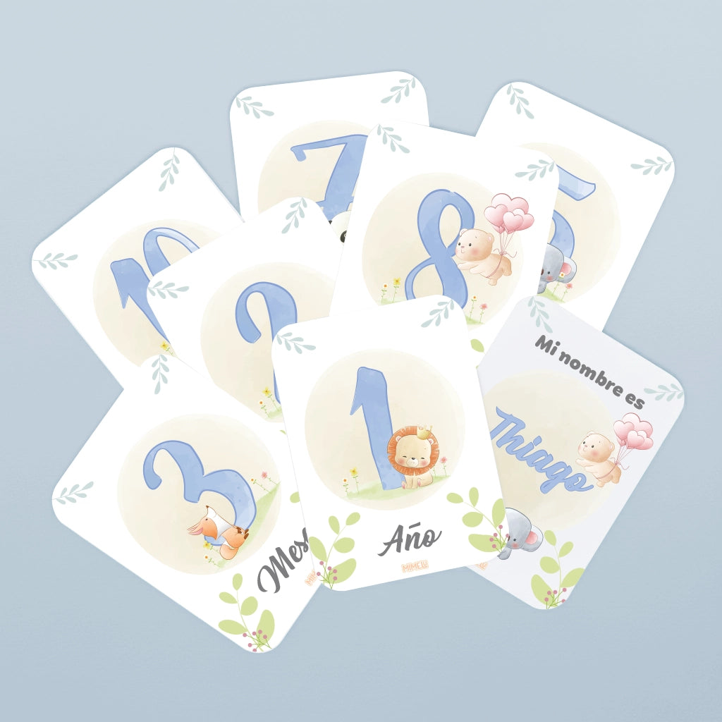 Tarjetas mes a mes bebé Tierno Safari con animalitos