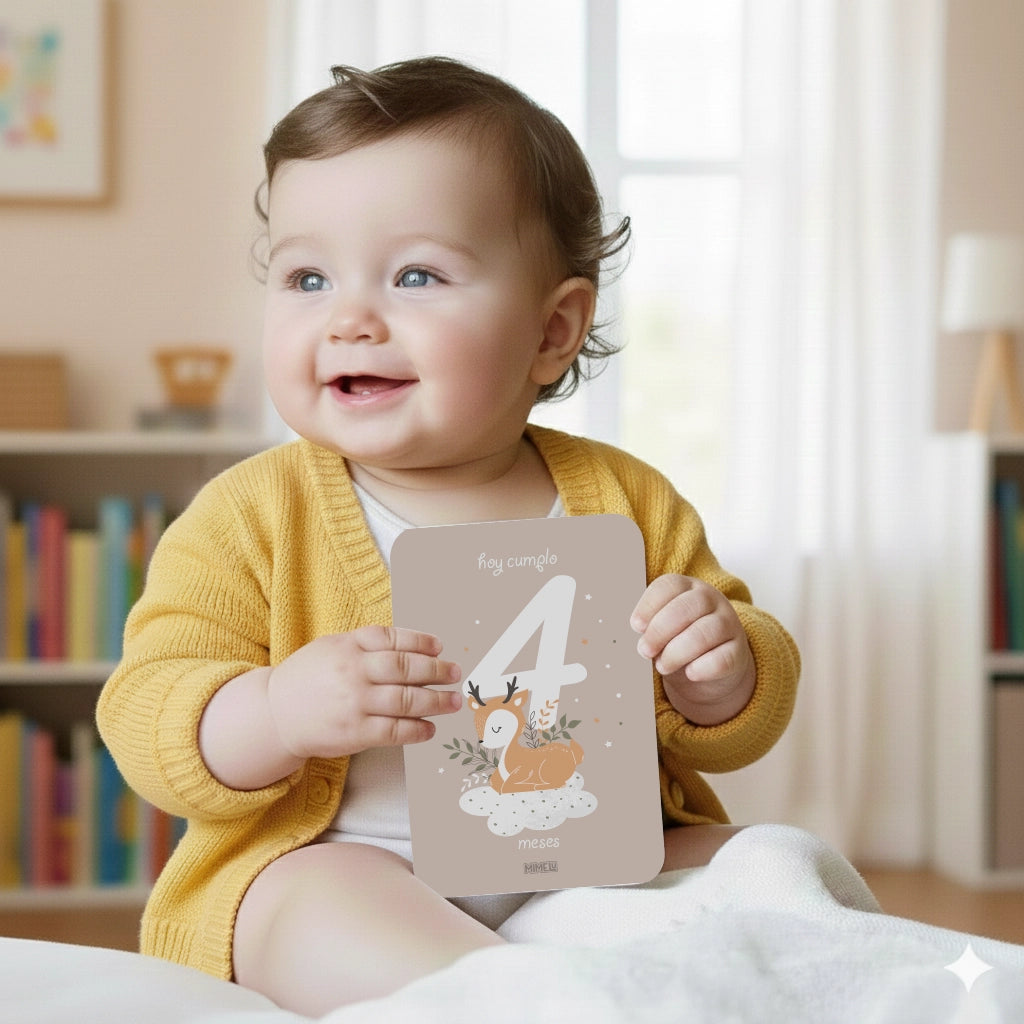 Tarjetas cumple meses bebé Dulces Sueños con diseño suave