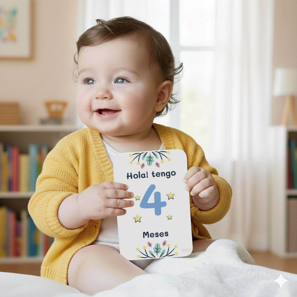 Tarjetas cumple meses bebé Jardín de recuerdos tonos pastel