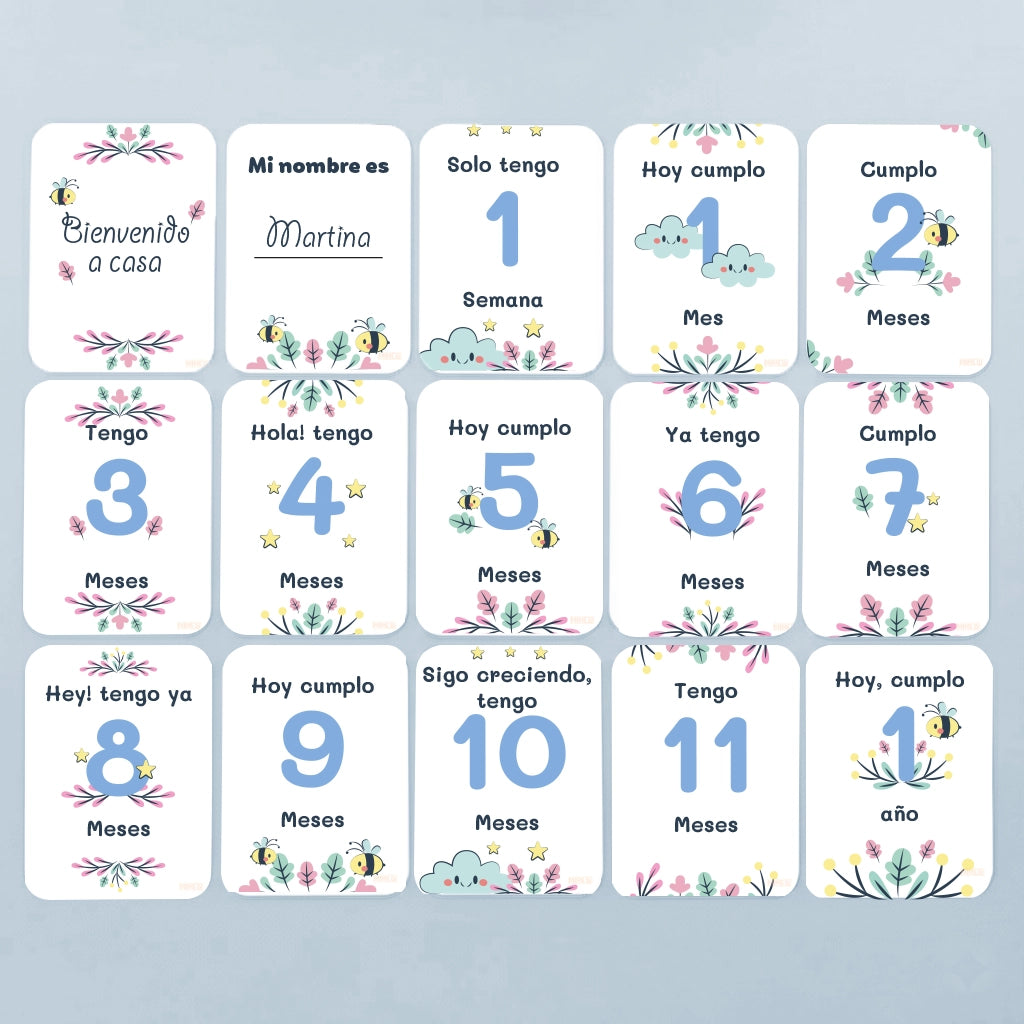 Tarjeta nombre bebé del set Jardín de recuerdos